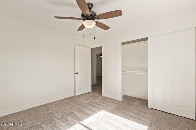19006 E Karsten Dr, Queen Creek, AZ 85142 - unfurnished bedroom with light carpet, baseboards, a closet, and a ceiling fan