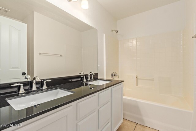 19006 E Karsten Dr, Queen Creek, AZ 85142 - bathroom with washtub / shower combination, tile patterned floors, and double vanity