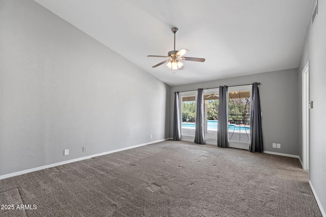 3822 E Florian Ave, Mesa, AZ 85206 - spare room with lofted ceiling, a ceiling fan, carpet, and baseboards