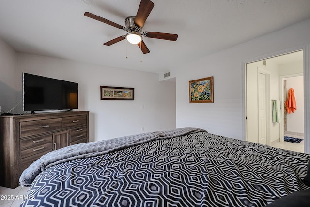 bedroom with a ceiling fan and visible vents