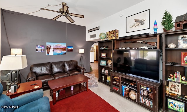 living room with ceiling fan