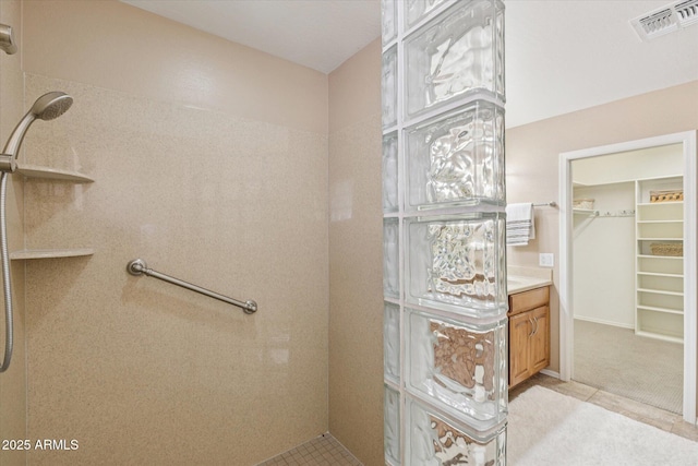 11320 E Newcastle Ave, Mesa, AZ 85209 - bathroom featuring vanity, a spacious closet, and a shower