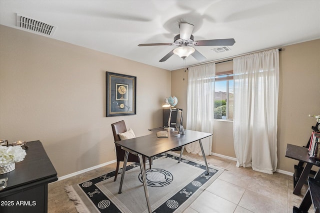 11320 E Newcastle Ave, Mesa, AZ 85209 - office area featuring a ceiling fan, baseboards, and light tile patterned floors