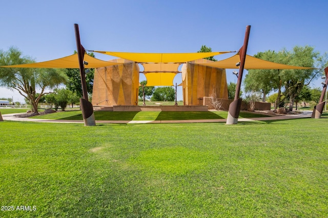 view of playground featuring a lawn