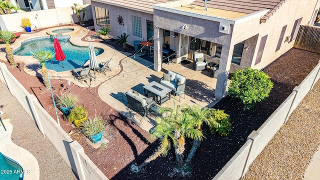 view from above of property featuring a pool