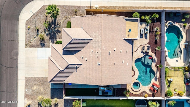 view from above of property with a pool