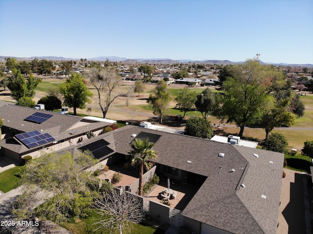 drone / aerial view featuring a mountain view and a residential view