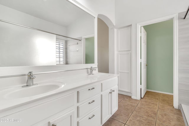 3044 E Sparrow Pl, Chandler, AZ 85286 - full bath with double vanity, a sink, tile patterned floors, and a shower