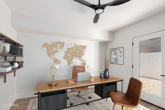 1736 N Ashbrook Cir, Mesa, AZ 85213 - office area with ceiling fan, light wood finished floors, and baseboards