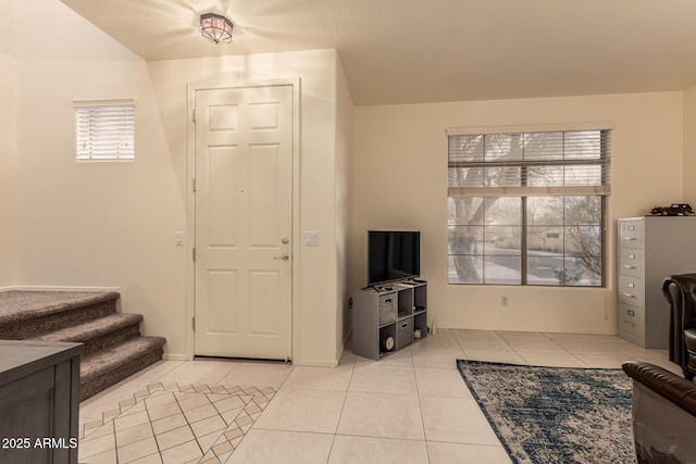 living room featuring light tile patterned flooring