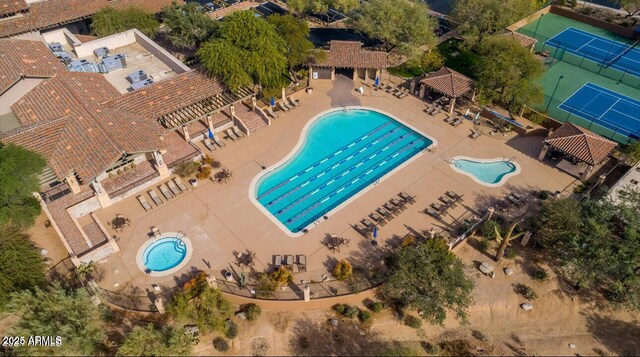 aerial view of a pool