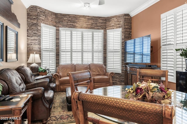 living room featuring ornamental molding