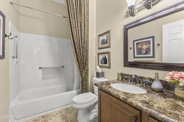 full bathroom featuring tile patterned floors, vanity, toilet, and shower / bath combo with shower curtain