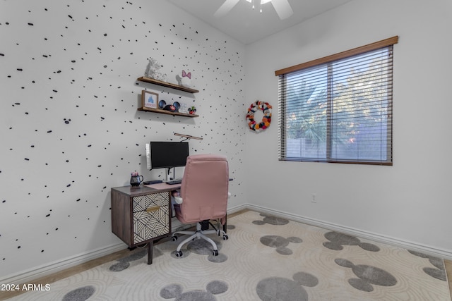 home office featuring ceiling fan