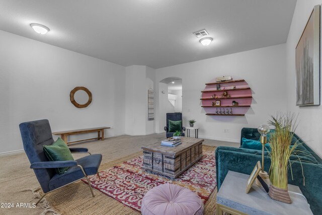 living room with light carpet