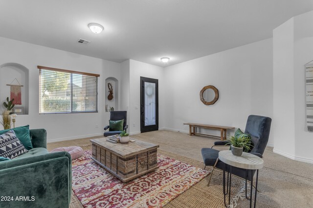 964 W Saguaro Ln, San Tan Valley, AZ 85143 - living room featuring light colored carpet and baseboards