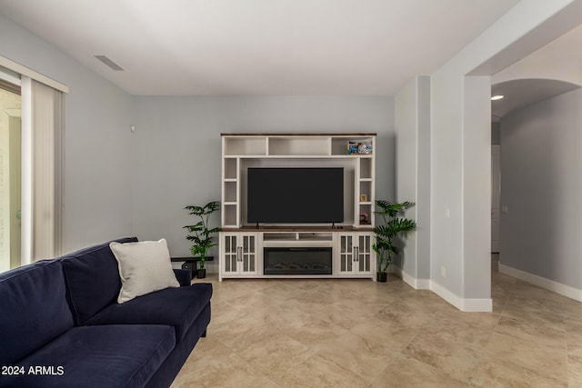 living room featuring light tile patterned floors