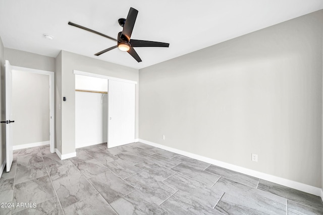 unfurnished bedroom featuring a closet and ceiling fan