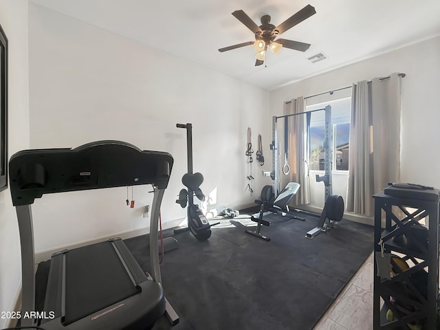 exercise area featuring ceiling fan