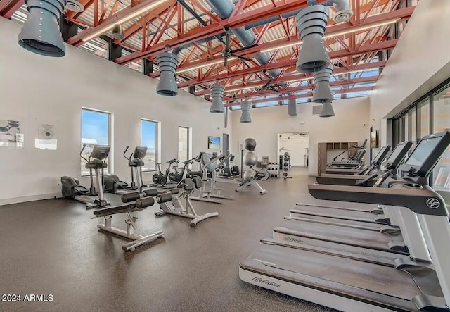 gym with a high ceiling