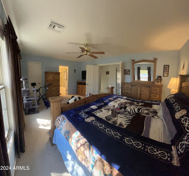 bedroom featuring carpet floors and ceiling fan