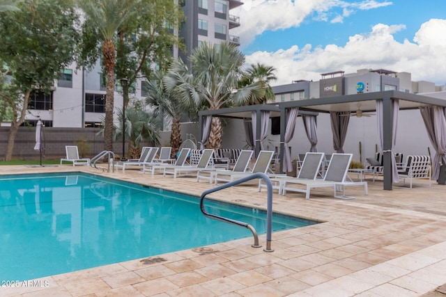 view of swimming pool with a patio area