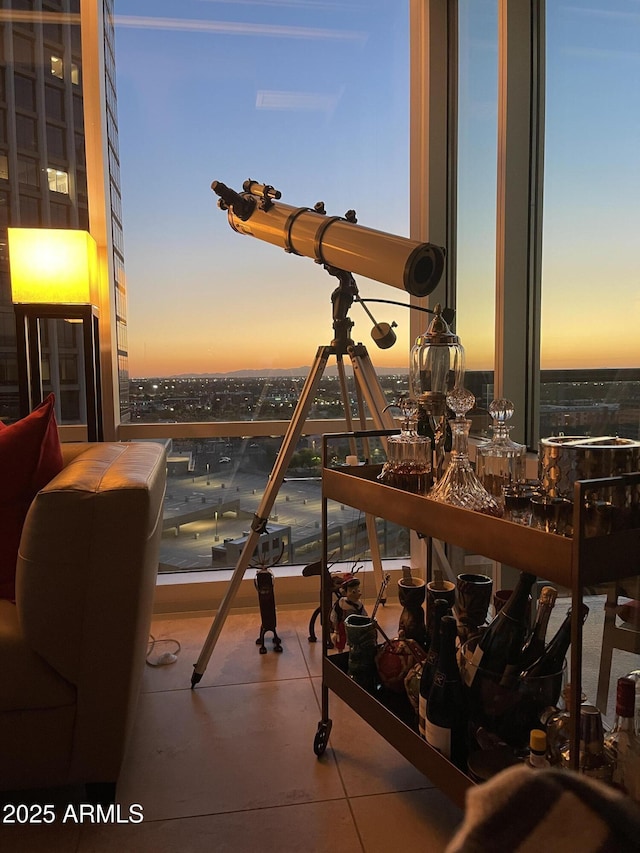 view of balcony at dusk