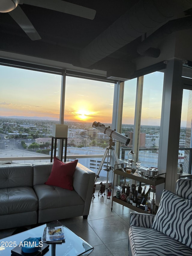 living room with a water view