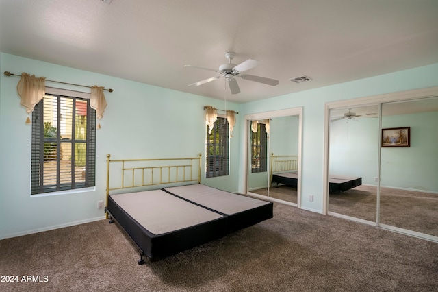 unfurnished bedroom with carpet flooring and ceiling fan