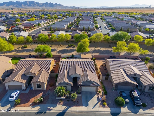 birds eye view of property featuring a residential view and a mountain view