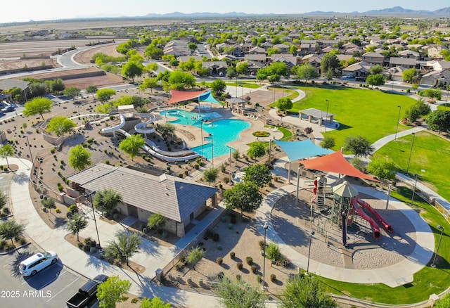 bird's eye view with a mountain view and a residential view
