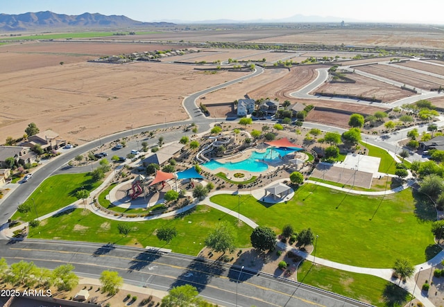 drone / aerial view featuring a mountain view