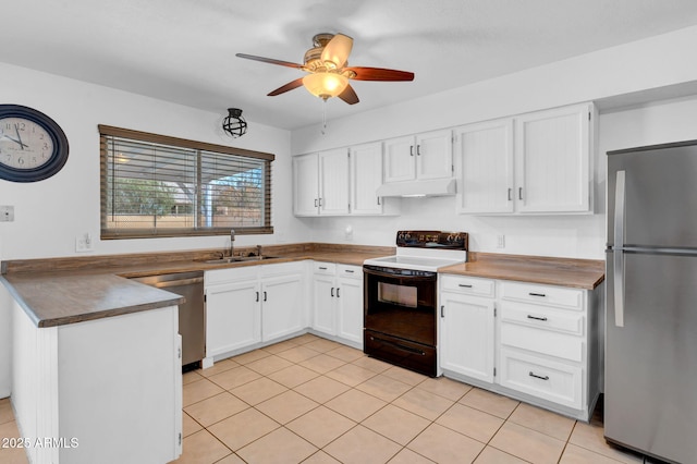 kitchen featuring white cabinetry, extractor fan, sink, and appliances with stainless steel finishes