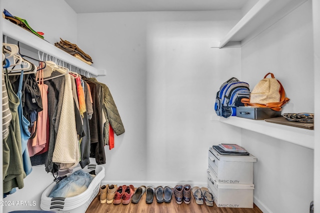 walk in closet with hardwood / wood-style flooring