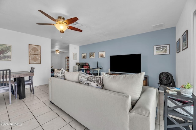 living room featuring light tile patterned floors