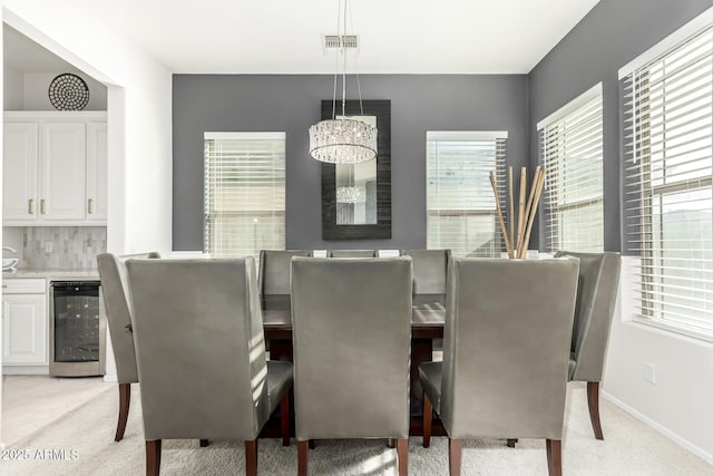 dining space with wine cooler