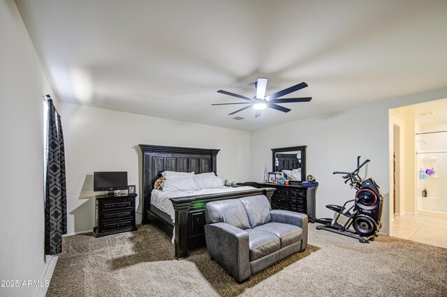 10856 E Primrose Ct, Florence, AZ 85132 - bedroom featuring baseboards, a ceiling fan, carpet flooring, and ensuite bath