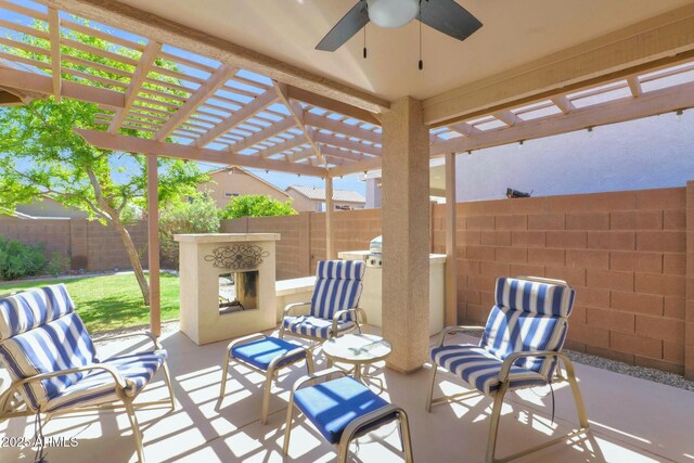 15391 W Yucatan Dr, Surprise, AZ 85379 - view of patio featuring a pergola, a ceiling fan, and a fenced backyard