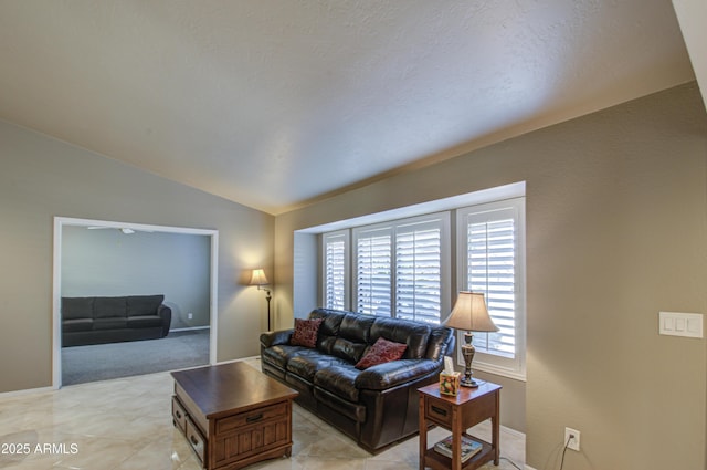 living room featuring vaulted ceiling