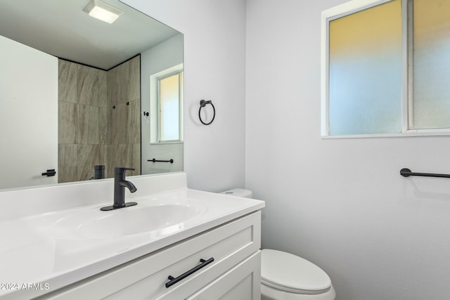 bathroom with toilet and large vanity