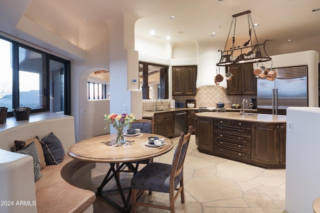 dining space with sink