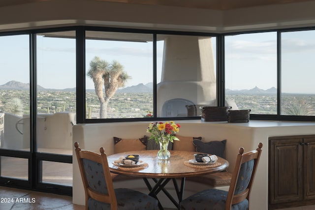 dining room with a mountain view