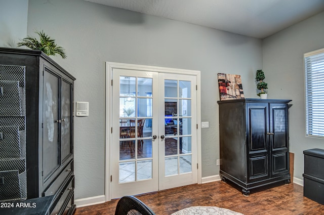 entryway with french doors, dark hardwood / wood-style flooring, and a wealth of natural light