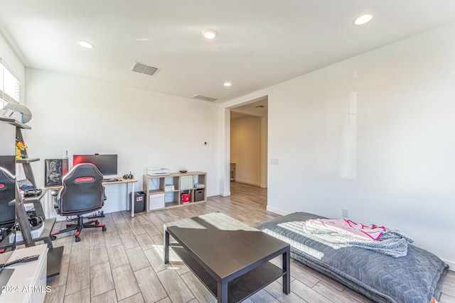 home office featuring light hardwood / wood-style flooring