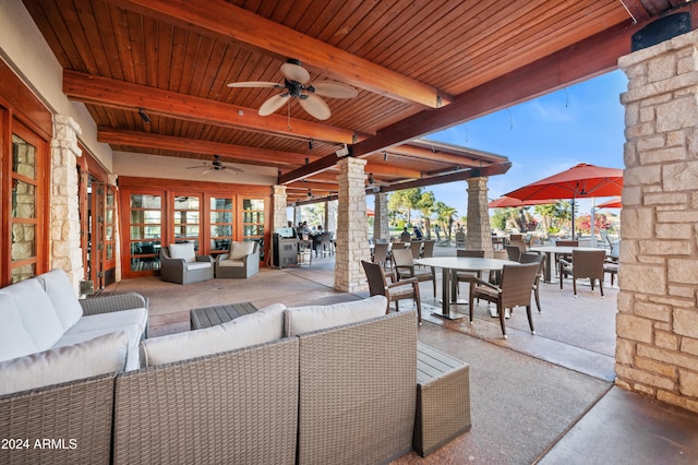 view of patio / terrace featuring ceiling fan and an outdoor hangout area