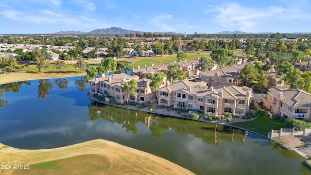 aerial view with a water and mountain view