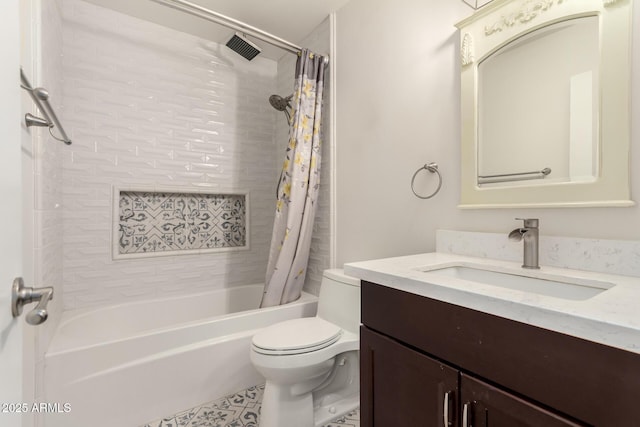 12241 N 49th Ave, Glendale, AZ 85304 - full bathroom with vanity, shower / bath combo with shower curtain, and toilet