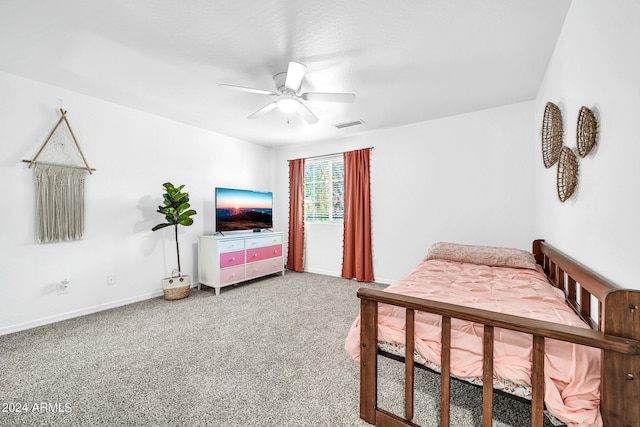 bedroom with carpet flooring and ceiling fan