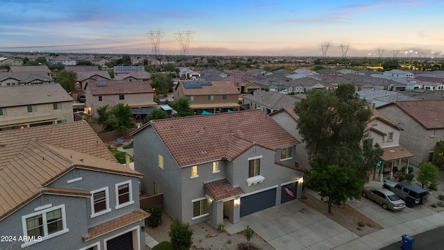 view of aerial view at dusk