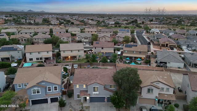 view of aerial view at dusk